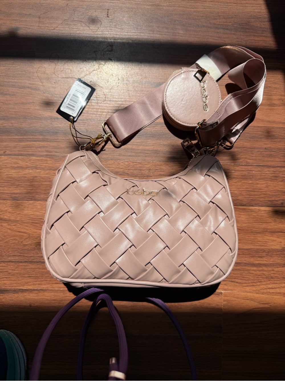 bebe Woven Crossbody Bag in mauve